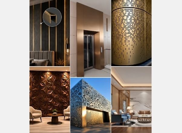 Metal Craft Studio bronze-toned metal reception and lobby interior fabrication