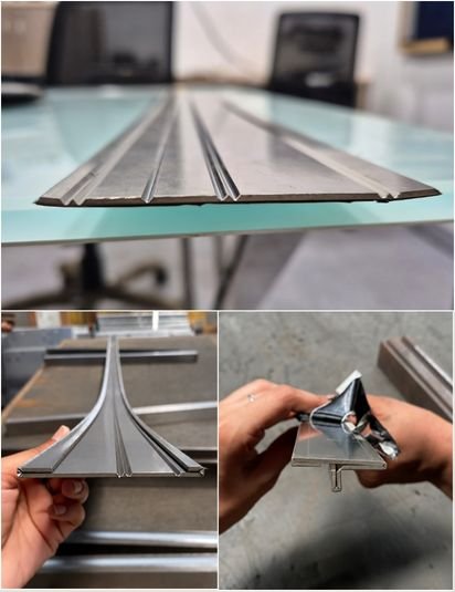 Custom 1.5mm sharp edge T profile in brushed stainless steel