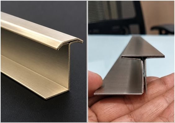 Premium gold metal floor transition and edge profile detail