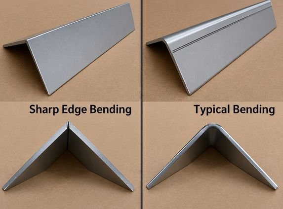 Sharp edge V-grooved bending versus typical rounded bending comparison, stainless steel angle profile
