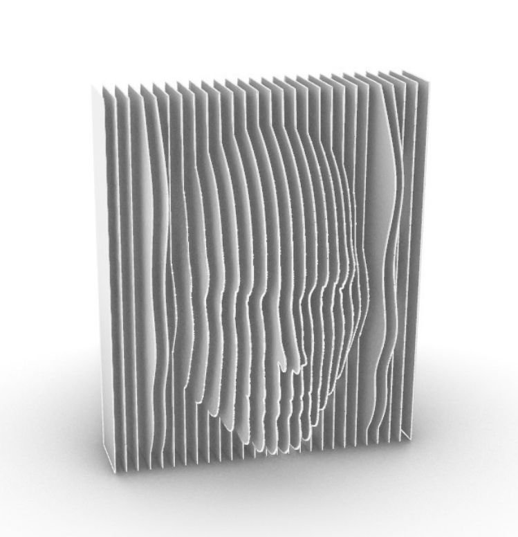 Parametric metal fin facade installation with sculptural wave pattern